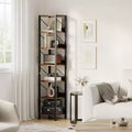 Slim Iron Wood Bookshelf Vintage - Narrow Space Saving Storage Shelf for Small Spaces, Retro Home Decor
