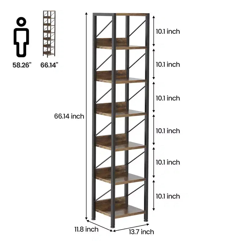 Libreria sottile in ferro e legno – Scaffale stretto per piccoli spazi