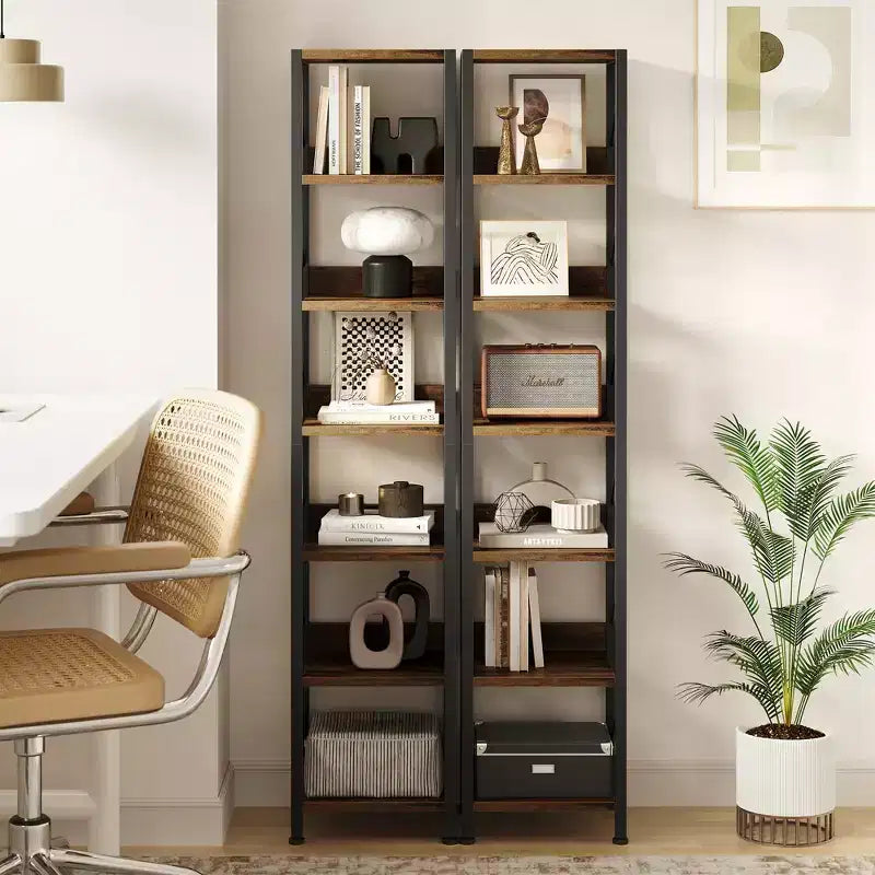Libreria sottile in ferro e legno – Scaffale stretto per piccoli spazi