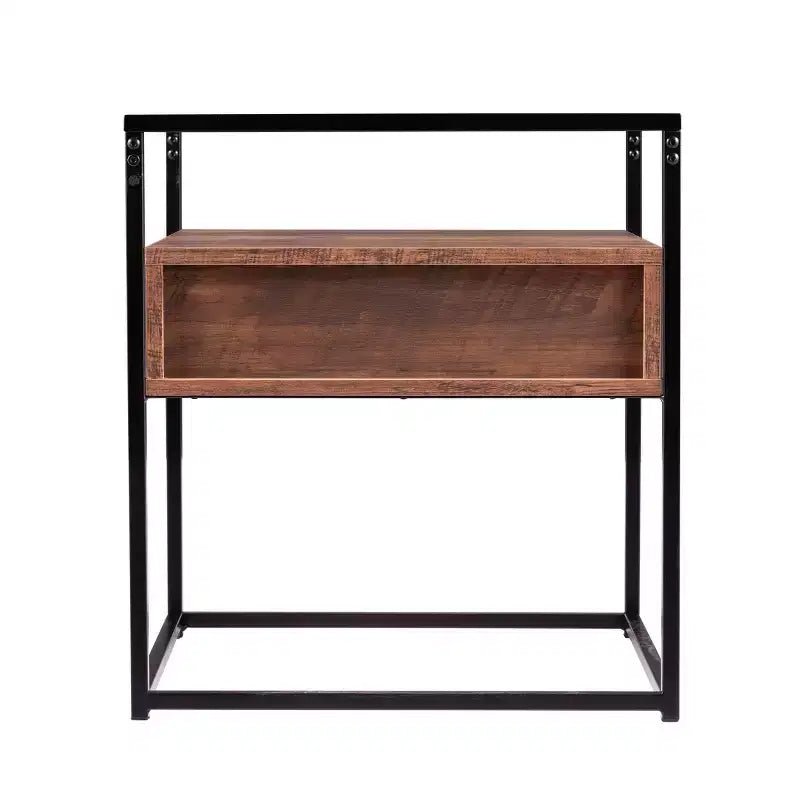 Tavolino finale con ripiano in vetro e cassetto portaoggetti - Nero