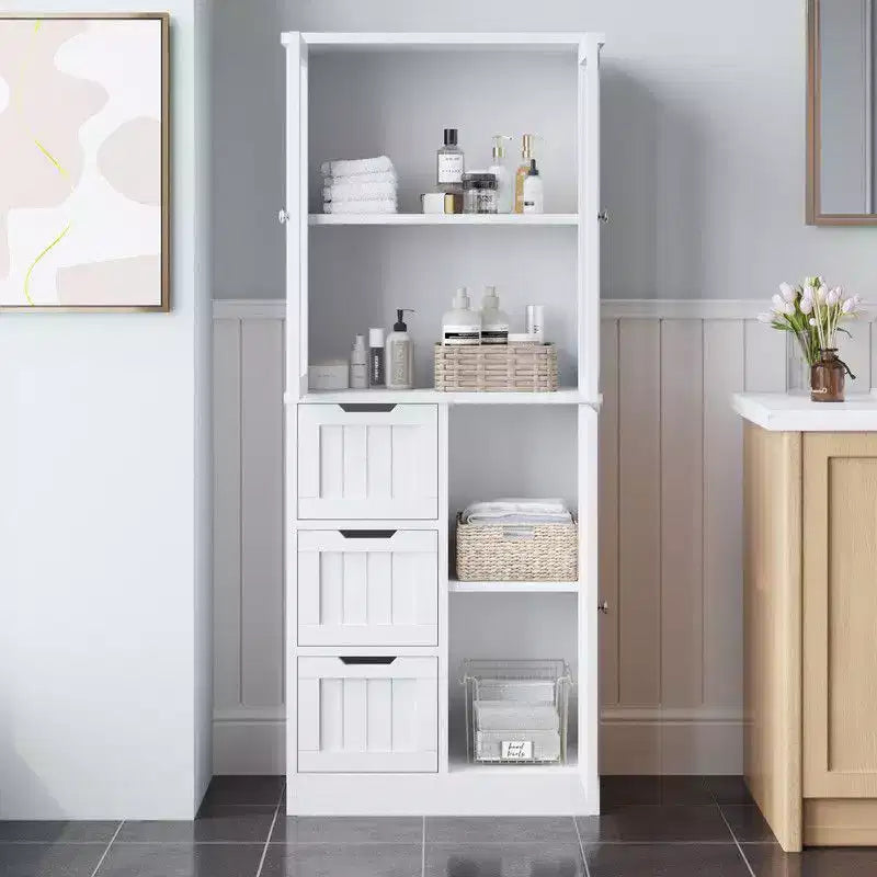 Mobile Bagno con 3 Ante, 3 Cassetti e 4 Ripiani – Bianco, 147 cm H