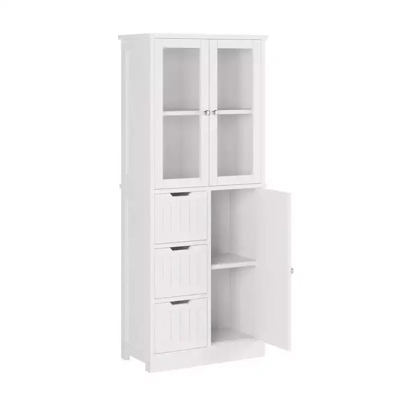 Mobile Bagno con 3 Ante, 3 Cassetti e 4 Ripiani – Bianco, 147 cm H