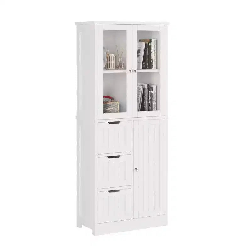 Mobile Bagno con 3 Ante, 3 Cassetti e 4 Ripiani – Bianco, 147 cm H