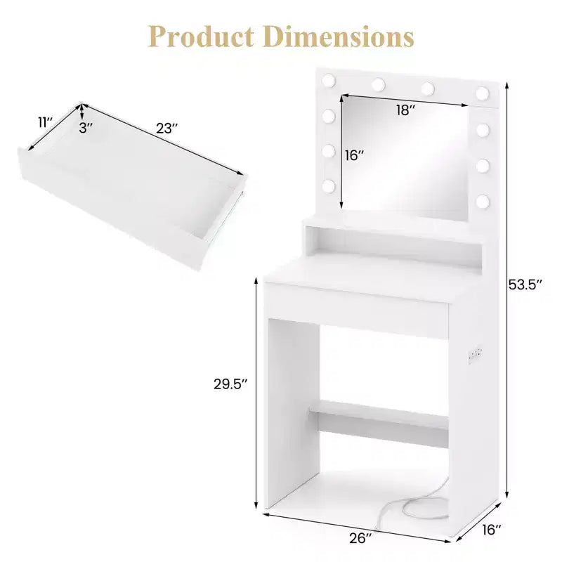 Scrivania da trucco con specchio e luci, 3 modalità di illuminazione, luminosità regolabile, bianco