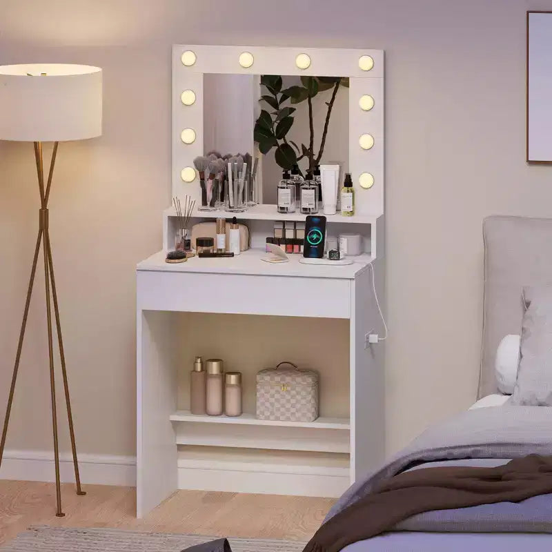 Scrivania da trucco con specchio e luci, 3 modalità di illuminazione, luminosità regolabile, bianco
