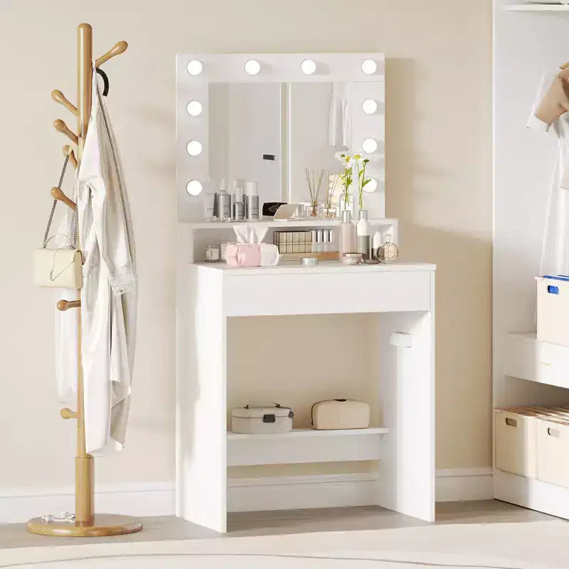 Scrivania da trucco con specchio e luci, 3 modalità di illuminazione, luminosità regolabile, bianco