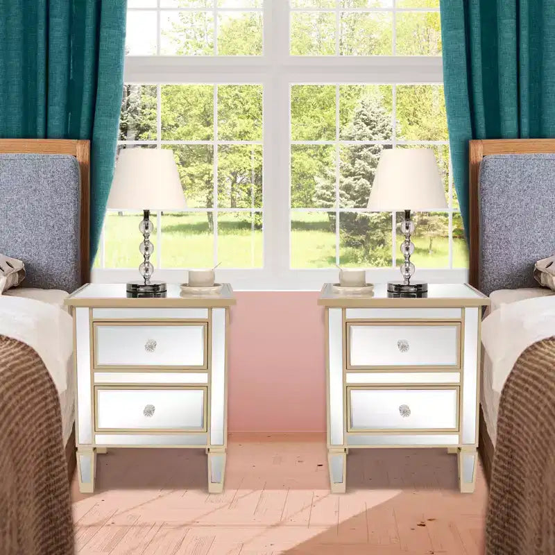 Comodino a specchio a 2 cassetti con struttura in MDF