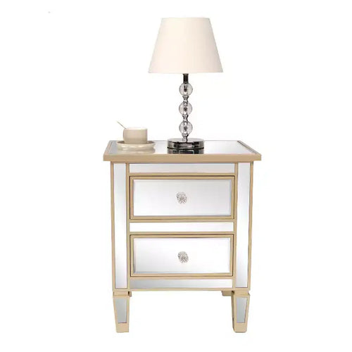 Comodino a specchio a 2 cassetti con struttura in MDF
