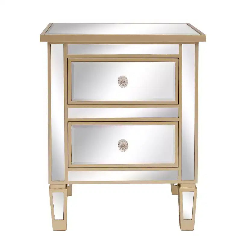 Comodino a specchio a 2 cassetti con struttura in MDF