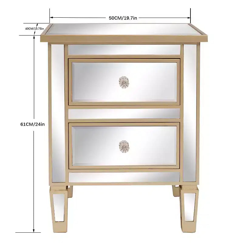 Comodino a specchio a 2 cassetti con struttura in MDF