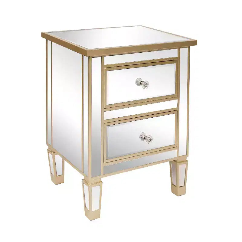 Comodino a specchio a 2 cassetti con struttura in MDF