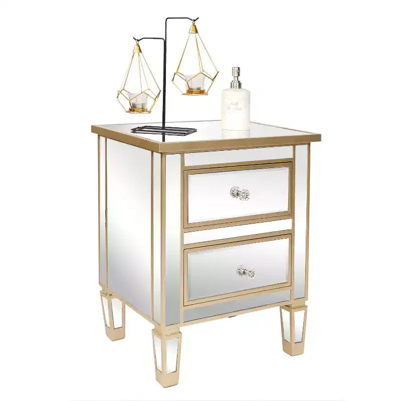 Comodino a specchio a 2 cassetti con struttura in MDF