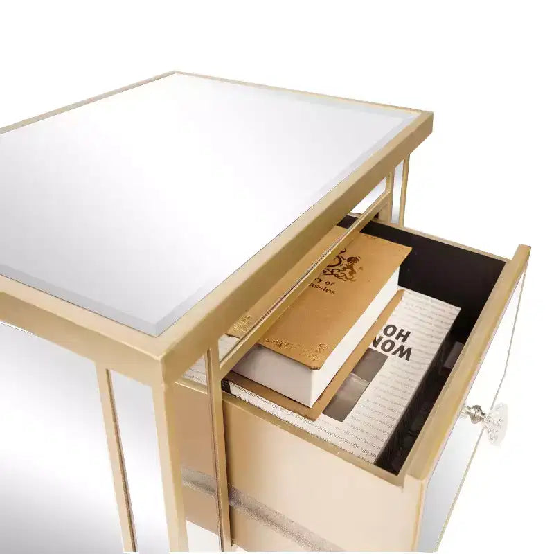 Comodino a specchio a 2 cassetti con struttura in MDF