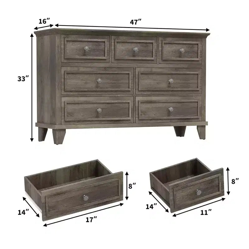 Cassettiera in legno a 7 cassetti con guide scorrevoli, larghezza 119 cm