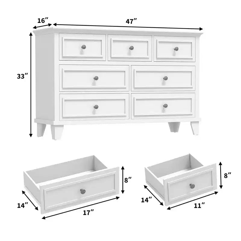 Cassettiera in legno a 7 cassetti con guide scorrevoli, larghezza 119 cm