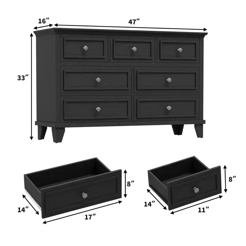 Cassettiera in legno a 7 cassetti con guide scorrevoli, larghezza 119 cm