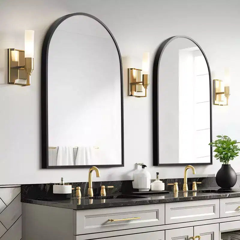 Specchio da Parete Ad Arco da 36 x 24 Pollici con Cornice in Lega di Alluminio, Nero