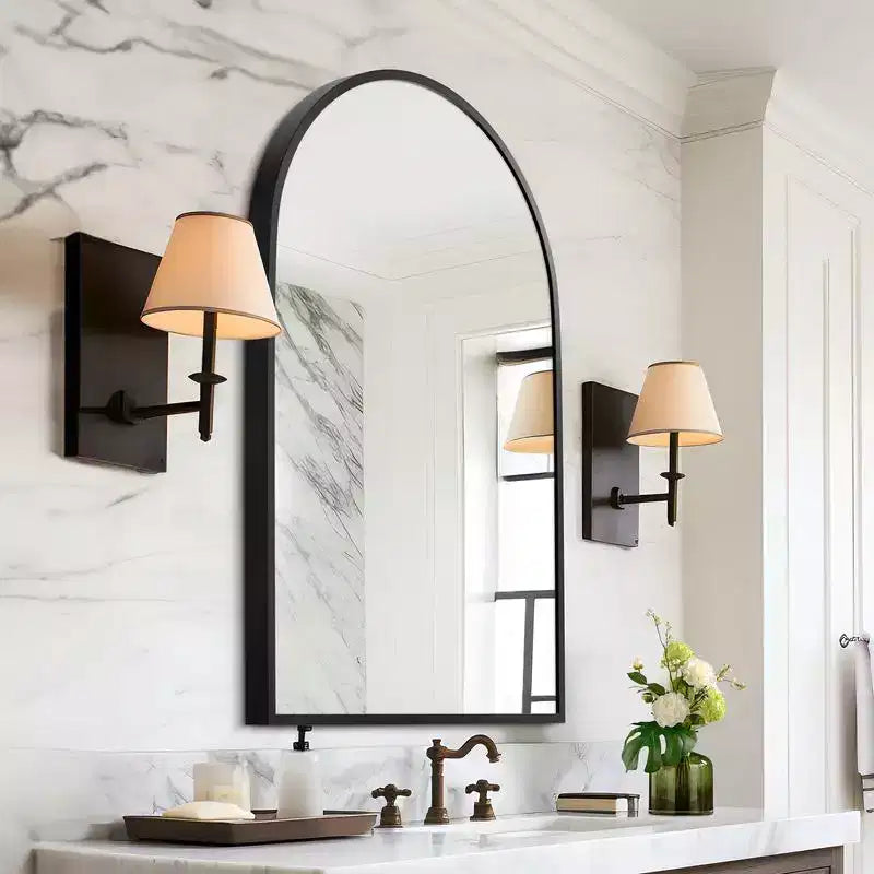 Specchio da Parete Ad Arco da 36 x 24 Pollici con Cornice in Lega di Alluminio, Nero