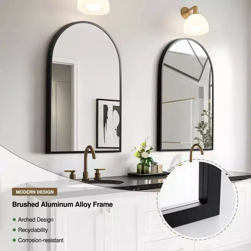 Specchio da Parete Ad Arco da 36 x 24 Pollici con Cornice in Lega di Alluminio, Nero