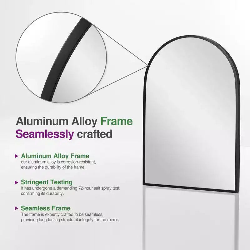 Specchio da Parete Ad Arco da 36 x 24 Pollici con Cornice in Lega di Alluminio, Nero