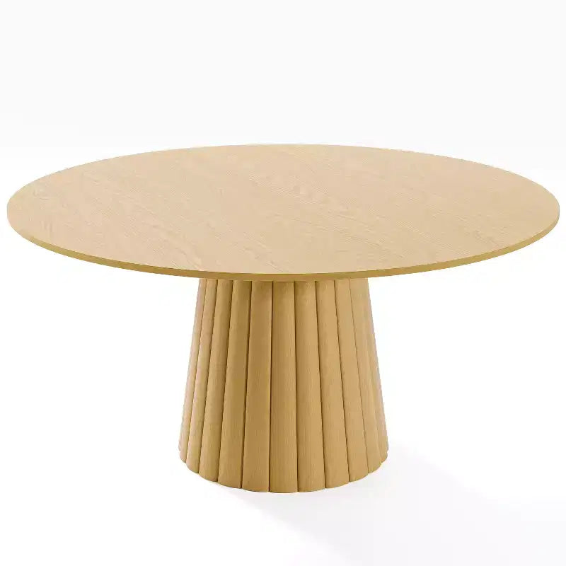 Tavolo da pranzo rotondo in legno massello da 60", con base a piedistallo scanalata, 6-8 posti