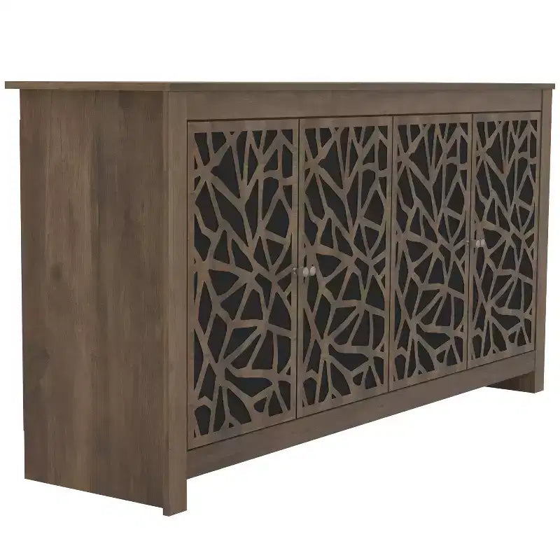 Credenza a 4 ante con pannelli tagliati al laser e ripiani regolabili