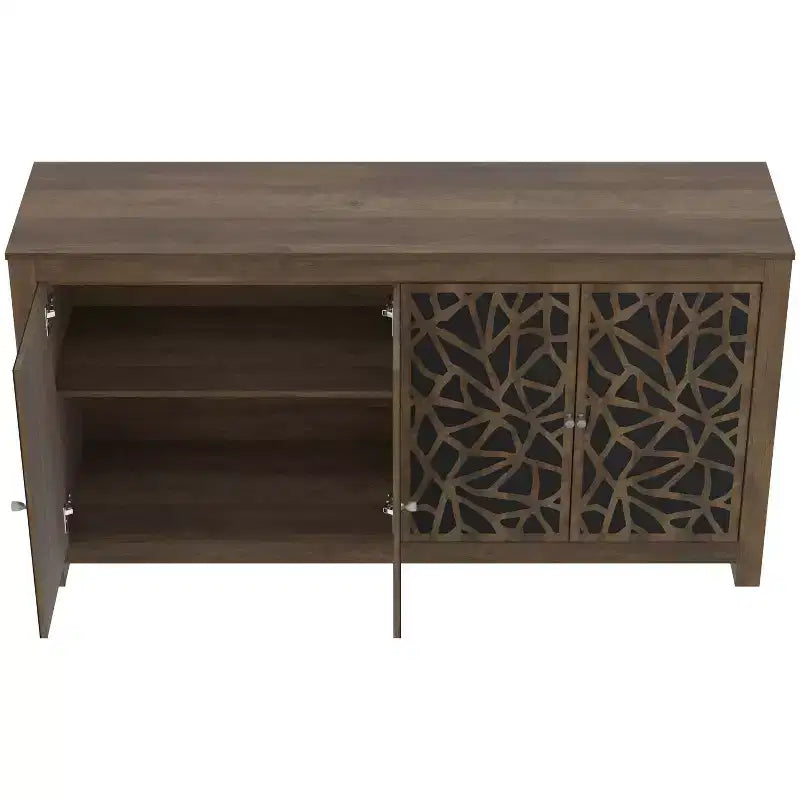 Credenza a 4 ante con pannelli tagliati al laser e ripiani regolabili