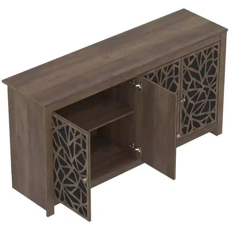 Credenza a 4 ante con pannelli tagliati al laser e ripiani regolabili