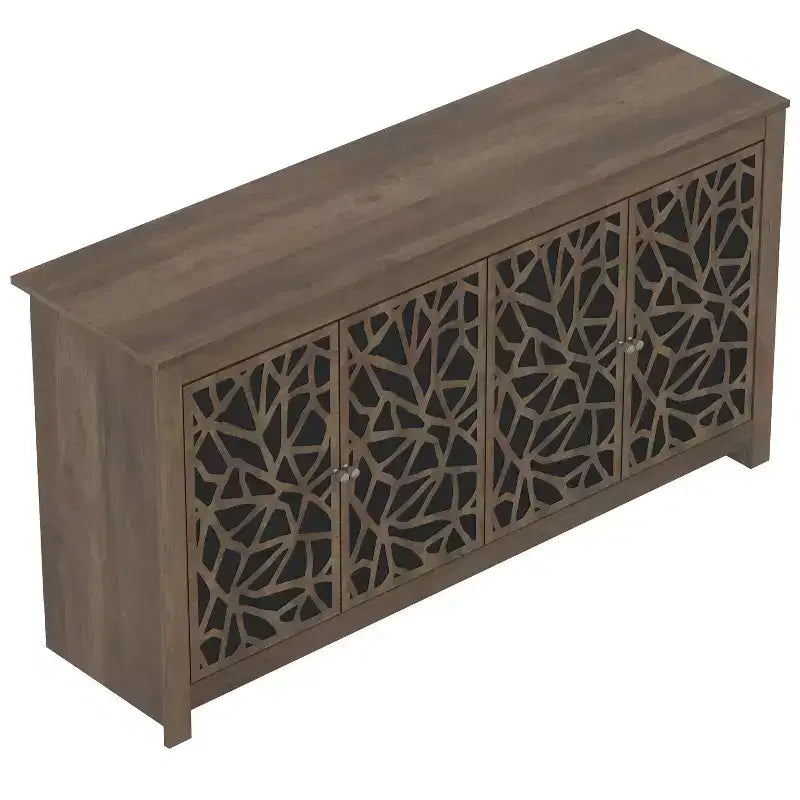 Credenza a 4 ante con pannelli tagliati al laser e ripiani regolabili