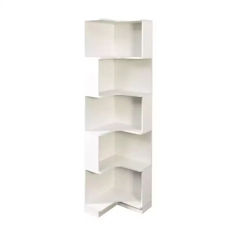 Libreria ad angolo a 5 ripiani a forma di L, organizzatore portaoggetti autoportante per soggiorno e ufficio