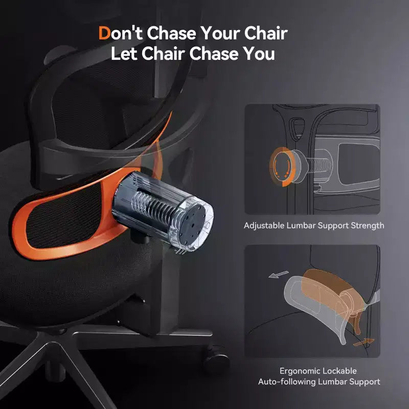 Sedia da ufficio ergonomica con supporto lombare adattivo e braccioli ribaltabili 3D