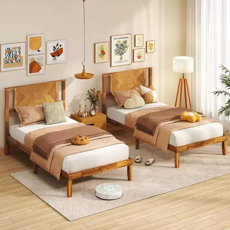 Struttura letto in legno Twin/Full/Queen con testiera – Non è necessaria la rete a doghe