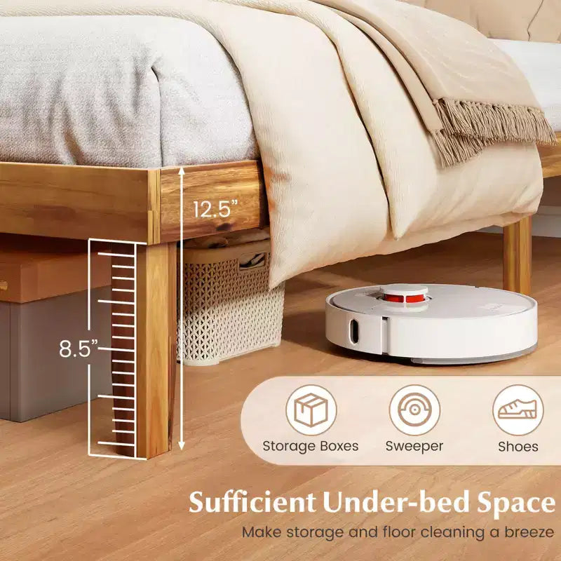 Struttura letto in legno Twin/Full/Queen con testiera – Non è necessaria la rete a doghe