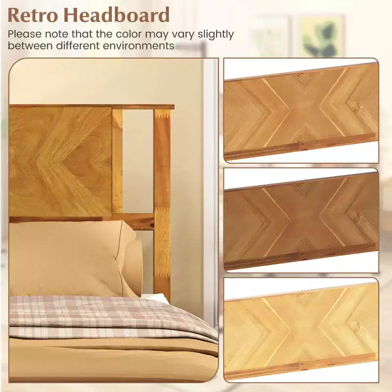Struttura letto in legno Twin/Full/Queen con testiera – Non è necessaria la rete a doghe