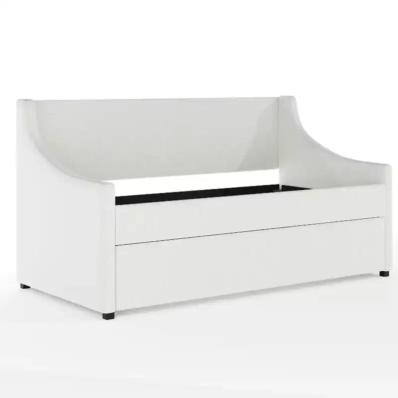 Daybed singolo con letto estraibile – Rivestimento in finta lino color ecrù