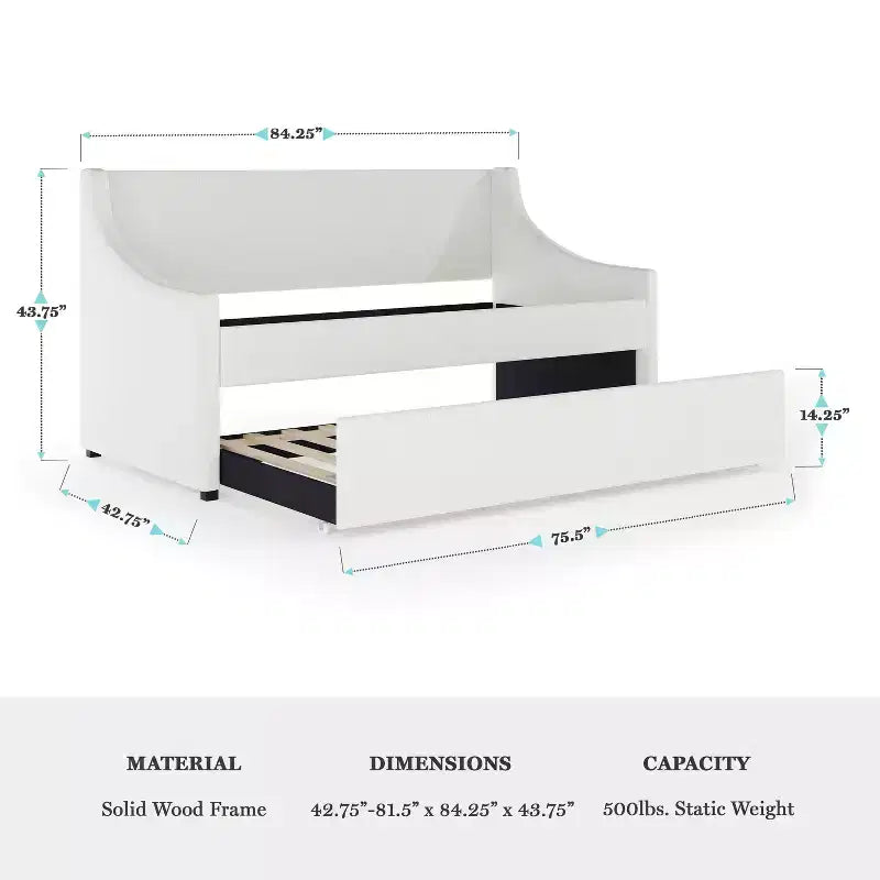 Daybed singolo con letto estraibile – Rivestimento in finta lino color ecrù