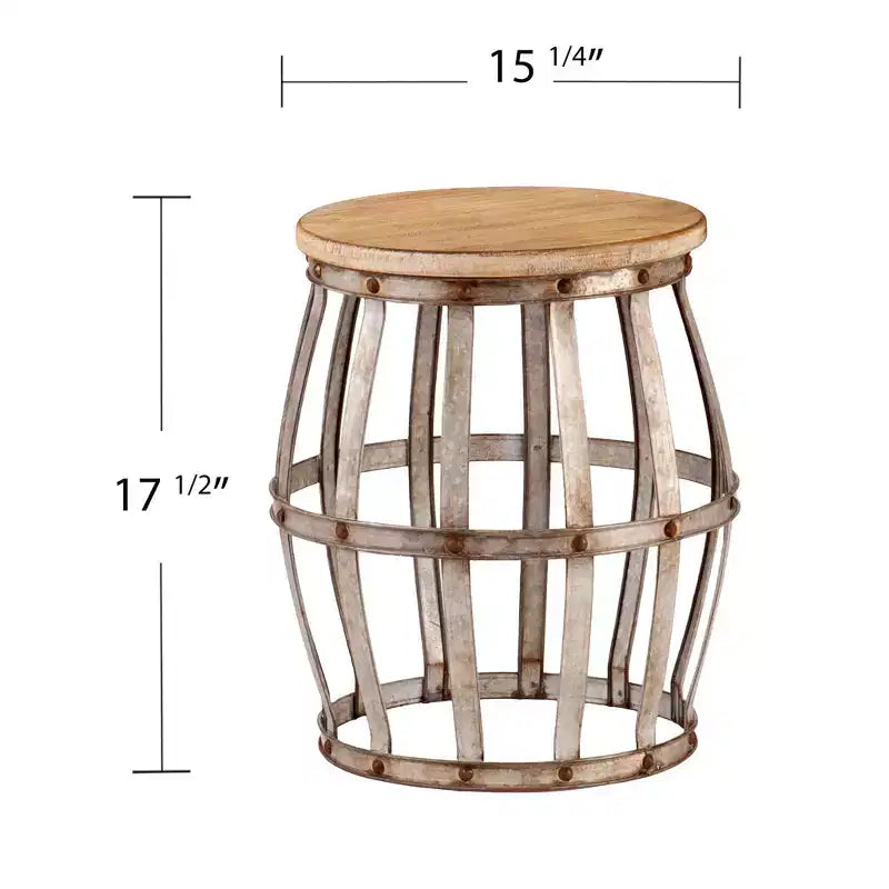 Tavolino rotondo da 18" con struttura in ferro e piano in legno