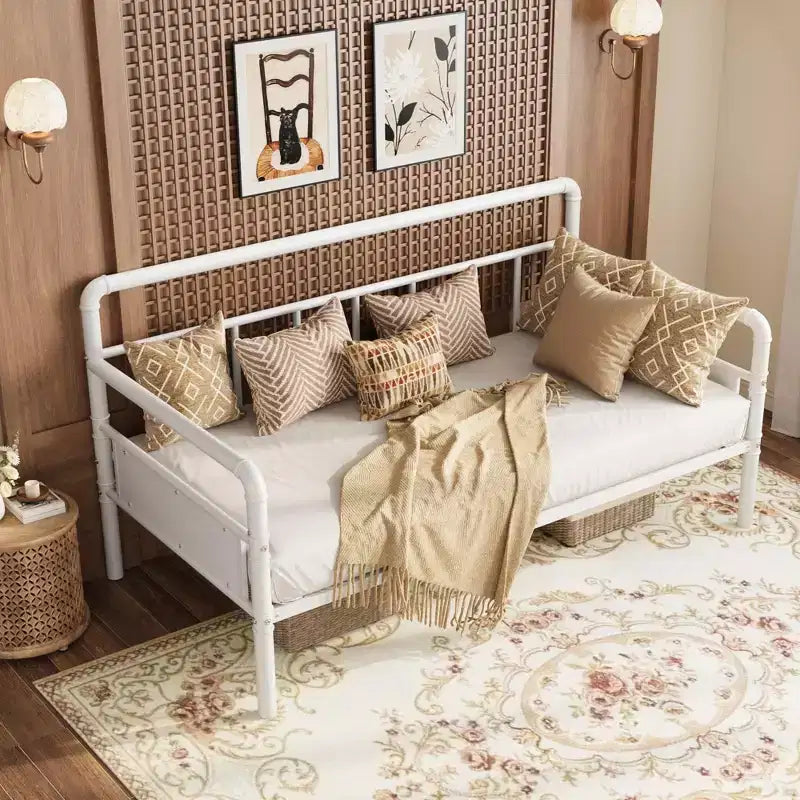 Struttura per divano letto in metallo singolo con testiera in legno