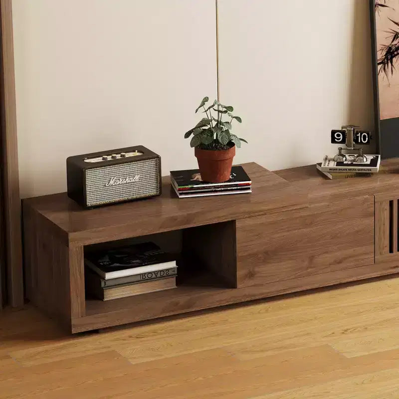 Mobile TV Allungabile con 2 Cassetti, 2 Ante e Vano a Giorno – Noce, per TV fino a 100"