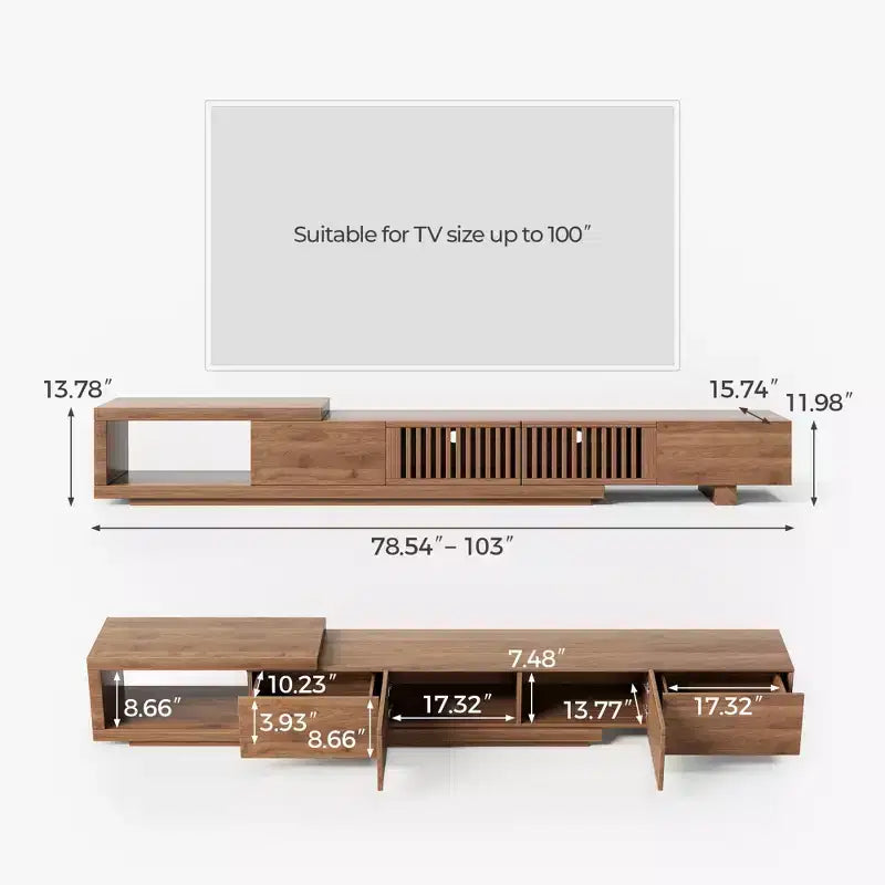 Mobile TV Allungabile con 2 Cassetti, 2 Ante e Vano a Giorno – Noce, per TV fino a 100"