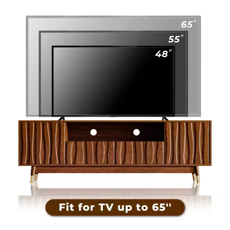 Mobile porta TV moderno di metà secolo con vetrina e luci
