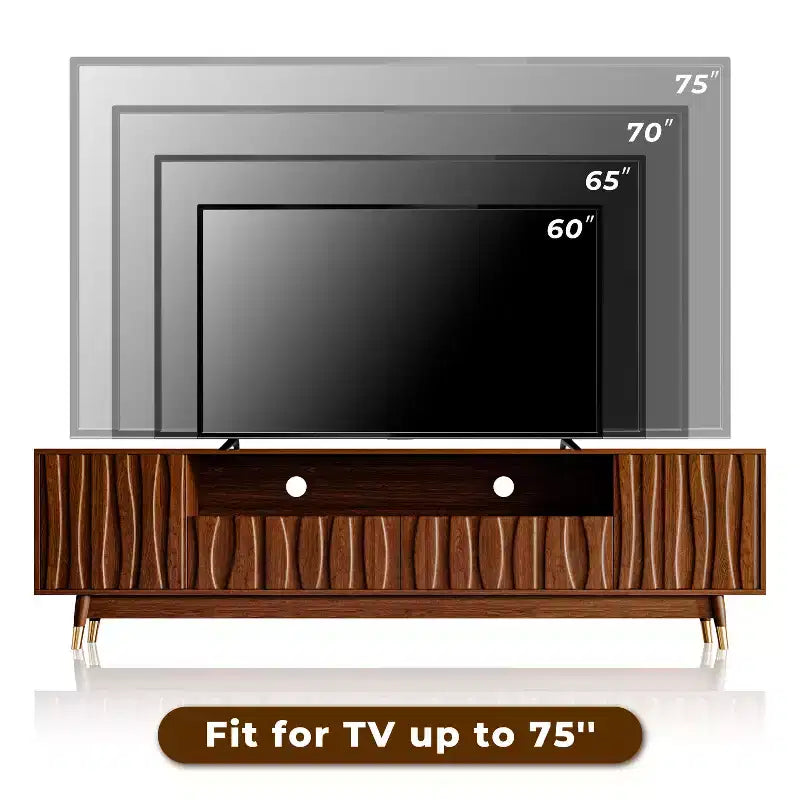 Mobile porta TV moderno di metà secolo con vetrina e luci
