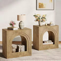 Lantine Square End Table, 2-Tier Farmhouse Side Table with Arched Open Shelf for Small Spaces, Living Room
