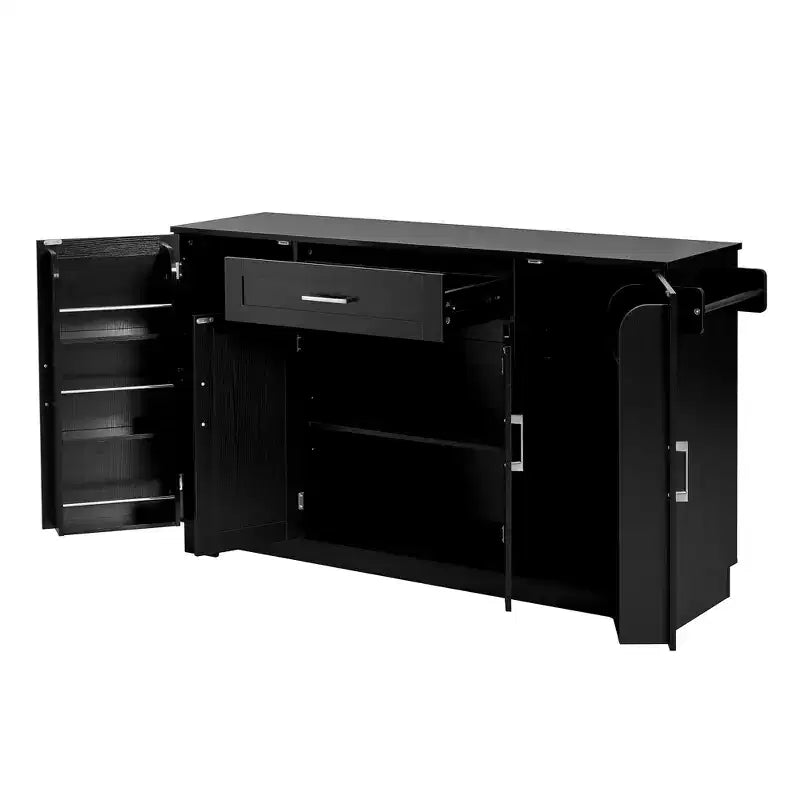 Madia Credenza con 4 Ante, Cassetto, Ripiani Regolabili e Portaspezie Laterali per Cucina e Sala da Pranzo