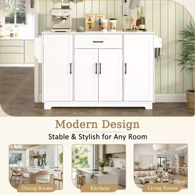 Madia Credenza con 4 Ante, Cassetto, Ripiani Regolabili e Portaspezie Laterali per Cucina e Sala da Pranzo