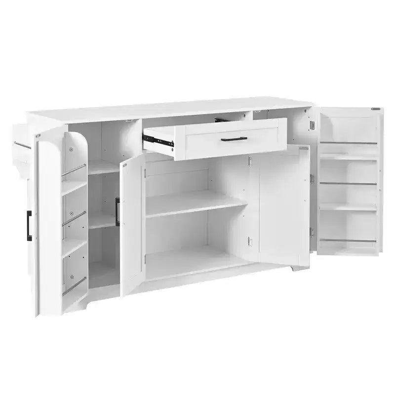 Madia Credenza con 4 Ante, Cassetto, Ripiani Regolabili e Portaspezie Laterali per Cucina e Sala da Pranzo