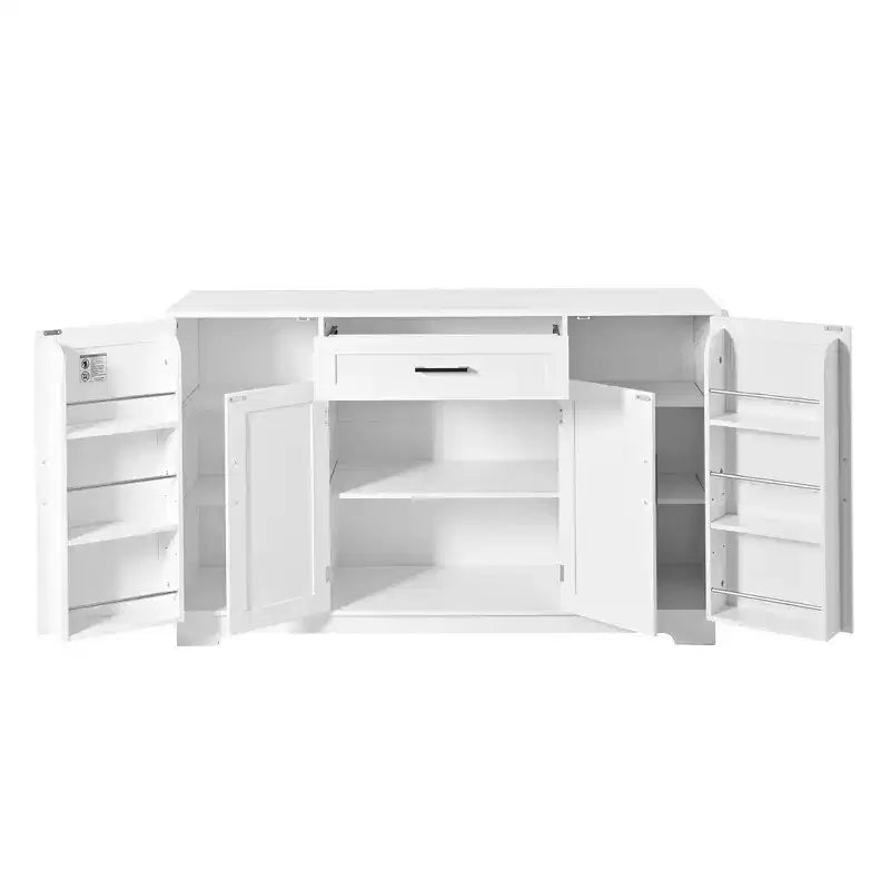 Madia Credenza con 4 Ante, Cassetto, Ripiani Regolabili e Portaspezie Laterali per Cucina e Sala da Pranzo
