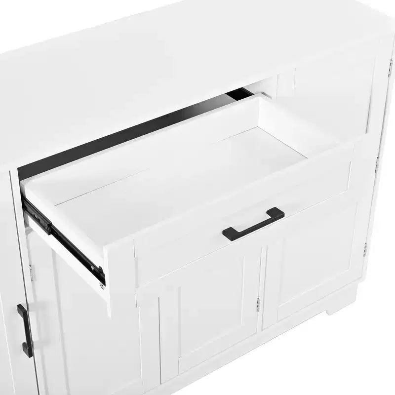 Madia Credenza con 4 Ante, Cassetto, Ripiani Regolabili e Portaspezie Laterali per Cucina e Sala da Pranzo