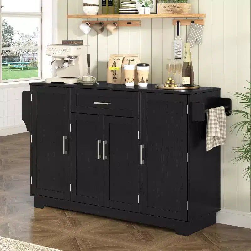 Madia Credenza con 4 Ante, Cassetto, Ripiani Regolabili e Portaspezie Laterali per Cucina e Sala da Pranzo