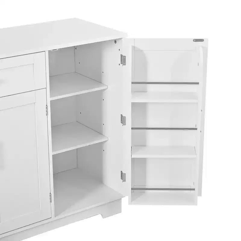 Madia Credenza con 4 Ante, Cassetto, Ripiani Regolabili e Portaspezie Laterali per Cucina e Sala da Pranzo